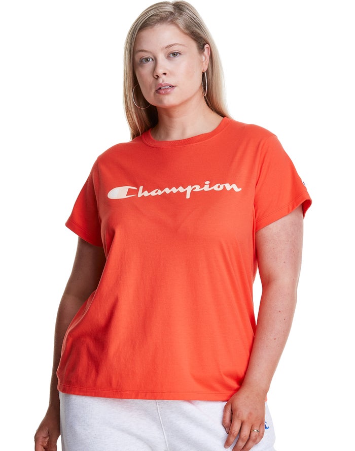 Champion T-Shirt Dames - Oranje - Plus Classic Script Logo ( 218309-SEX )